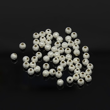 4mm Silver Color Plated Brass Round Textured Beads, hole: 1mm