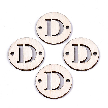 Unfinished Natural Poplar Wood Links Connectors, Laser Cut, Flat Round with Word, Letter.D, 29.5x2.5mm, Hole: 2.5mm