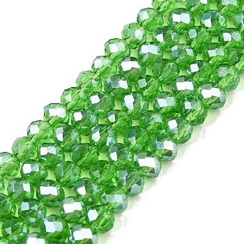 Electroplate Glass Beads Strands, Pearl Luster Plated, Faceted, Rondelle, Lime Green, 3.5~3.8x3mm, Hole: 0.4mm, about 113~115pcs/strand, 32.5~33cm