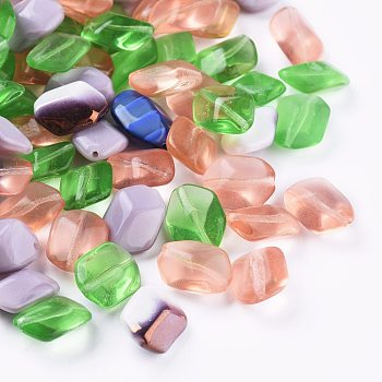 Czech Glass Beads, Rhombus, Mixed Color, 14x10x6mm, Hole: 1mm, about 120pcs/bag