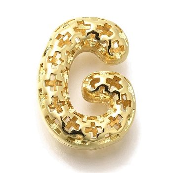 Brass Pendants, Hollow Letter Charms, Rack Plating, Long-Lasting Plated, Cadmium Free & Lead Free, Letter G, 22x16.5x7.5mm, Hole: 5x2.7mm