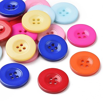 Resin Buttons, Dyed, Flat Round, Mixed Color, 25x3mm