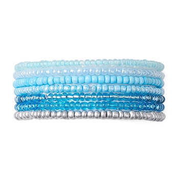 7Pcs 7 Colors Round Glass Seed Beaded Stretch Bracelets, Stackable Bracelets for Women, Mixed Color, Inner Diameter: 2-1/2 inch(6.5cm), about 1pc/color