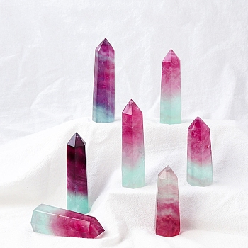 Point Tower Natural Fluorite Healing Stone Wands, for Reiki Chakra Meditation Therapy Decors, Hexagonal Prism, 60~70mm