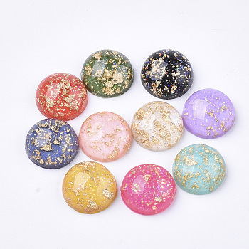 Glitter Translucent Resin Cabochons, with Gold Foil inside, Half Round/Dome, Mixed Color, 12x5mm