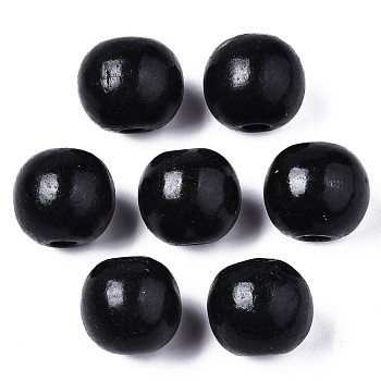 Spray Painted Natural Wood Beads, Lead Free, Round, Black, 16x14mm, Hole: 4mm, about 800pcs/1000g