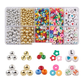 DIY Beads Bracelet Making Kit, Including Polymer Clay & Glass Seed & Acrylic & ABS Plastic Beads, Elastic Thread, Colorful, Beads: 4~6x4~6x1~1.5mm, Hole: 2mm, 310pcs/box