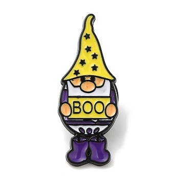 Halloween Gnome with Word BOO Enamel Pins for Women, Electrophoresis Black Alloy Brooch for Backpack Clothes, Gold, 30x12x1mm