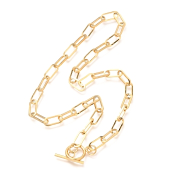 Unisex Vacuum Plating 304 Stainless Steel Paperclip Chain Necklaces, with Toggle Clasps, Golden, 17.71 inch(45cm)