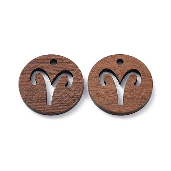 Walnut Wood Laser Cut Pendants, Hollow Constellation Charms, Undyed, Aries, 20x2.4mm, Hole: 2mm