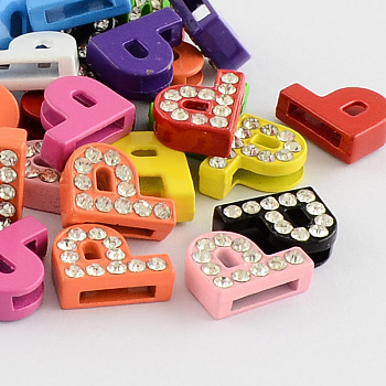 Mixed Color Zinc Alloy Grade A Rhinestone Letter Slide Charms, for Personalized Name Necklaces Making, Letter.P, 12.5x10x4.5mm, Hole: 8x1.5mm