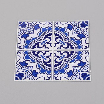 PVC Plastic Self-Adhesive Wall Stickers, Square with Flower Pattern, Blue, 81x81x0.3mm, 15pcs/set