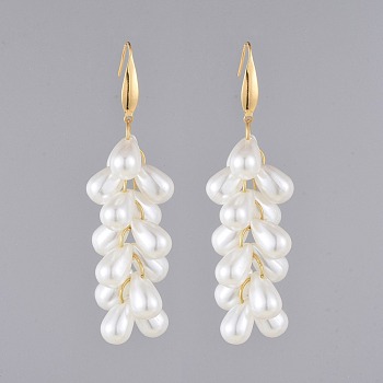 Acrylic Imitation Pearl Dangle Earrings, with 316 Surgical Stainless Steel Earring Hooks, Teardrop, Golden, 77mm, Pin: 0.8mm