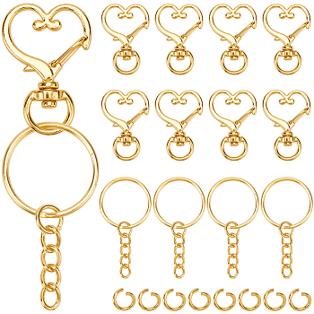 150Pcs 3 Styles Heart Shape Zinc Alloy Swivel Lobster Clasp with Iron Split Key Rings with 304 Stainless Steel Jump Rings, Golden, 8~34.5x8~23.5x0.8~6mm, 50pcs/style