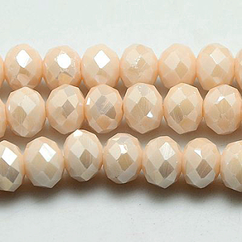 Electroplate Glass Bead Strands, Full Luster Plated, Faceted, Rondelle, Navajo White, 3.5x2.5~3mm, Hole: 1mm, about 120pcs/strand, 13.7~14.1 inch(33~34cm)