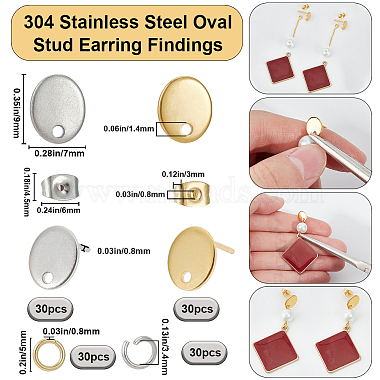 60piezas 2 colores 201 fornituras para aretes de acero inoxidable con orificio(DIY-SC0023-54)-2
