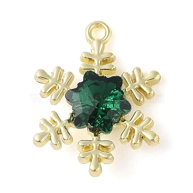 Golden Green Snowflake Alloy+Rhinestone Pendants