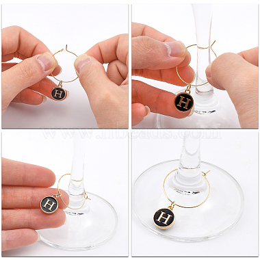Flat Round with Letter Alloy Enamel Wine Glass Charms(AJEW-PH01515)-3