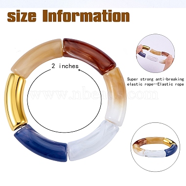 Chunky Curved Tube Beads Stretch Bracelets Set(BJEW-SW00016)-3