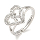 Heart with Letter Rack Plating Brass Micro Pave Clear Cubic Zirconia Adjustable Rings for Women(RJEW-I105-01P-K)-1