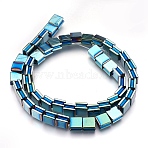 Electroplate Non-magnetic Synthetic Hematite Bead Strands, Polished, Grooved, Square, Green Plated, 8x8x5mm, Hole: 1.5mm, about 54pcs/strand, 16.7 inch(42.5cm)(G-I208-13-A)