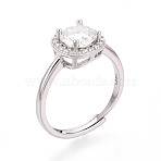 Adjustable 925 Sterling Silver Round Cut Moissanite Halo Promise Ring, Open Cuff Rings with Cubic Zirconia, Platinum, 8.5mm, US Size 6 1/4(16.7mm)(STER-T008-87P)