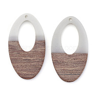 Resin & Walnut Wood Pendants, Oval, Gainsboro, 38x21x4mm, Hole: 1.6mm(RESI-T023-08B)