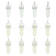 12Pcs 3 Colors Bullet Glass Pointed Luminous Pendants, Glow In The Dark Pendants, with Platinum Tone Alloy Findings, Mixed Color, 32x8mm, 4pcs/color(FIND-FH0005-53)
