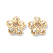 Brass Micro Pave Cubic Zirconia Bead Cap, Flower, Real 18K Gold Plated, 7.5x2.5mm, Hole: 1.8mm(KK-A194-06G)