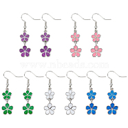 5 Pairs 5 Colors Alloy Enamel Flower Dangle Earrings, Mixed Color, 41.5x12mm, 1 pair/color(EJEW-AN0004-76)