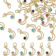 Fingerinspire 24Pcs 6 Colors Real 18K Gold Plated Brass Micro Pave Cubic Zirconia Charms, with Jump Ring, Long-Lasting Plated, Moon, Mixed Color, 12x7.5x2.5mm, Jump Ring: 5x0.7mm,  Inner Diameter: 3.6mm, 4pcs/color(ZIRC-FG0001-06)