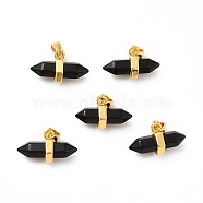 Natural Obsidian Double Terminal Pointed Pendants, Faceted Bullet Charm, with Ion Plating(IP) Golden Plated Brass Findings, 9x15~17x7.5mm, Hole: 3.5x2.5mm(G-P481-01G-05)
