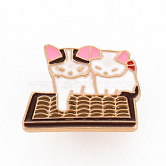 Rack Plating Alloy Enamel Brooches, Enamel Pins, with Brass Butterfly Clutches, Cat, Cadmium Free & Nickel Free & Lead Free, Light Gold, Colorful, 19x24mm, Pin: 1mm(JEWB-S011-163-NR)