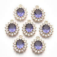 Transparent Faceted Glass Pendants, with Clear Rhinestone and Golden Tone Brass Open Back Settings, Oval, Violet, 20x15x6mm, Hole: 1.4mm(X-GLAA-R212-15B)