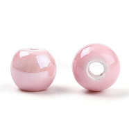 Pearlized Handmade Porcelain Round Beads, Pink, 6mm, Hole: 1.5mm(PORC-S489-6mm-16)