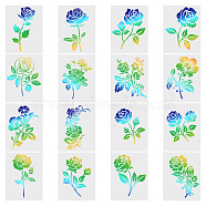 16Pcs 16 Styles PET Plastic Drawing Painting Stencils Templates, Rectangle, Rose Pattern, 197x147x0.2mm, 1pc/style(AJEW-WH0165-27B)