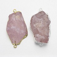 Natural Madagascar Rose Quartz Electroplate Nuggets Links connectors, with Brass Findings, 43~45x22~26x9~13mm, Hole: 2mm(G-F169-04)