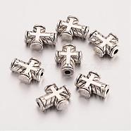 Tibetan Style Zinc Alloy Beads, Cross, Antique Silver, 10x8x3mm, Hole: 2mm, about 1235pcs/1000g(TIBEB-S038-31)