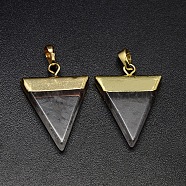 Natural Quartz Crystal Pendants, Rock Crystal Pendants, with Golden Tone Brass Findings, Triangle, 30~35x23~28x5mm, Hole: 8x5mm(G-P050-04G)