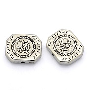 CCB Plastic Carved Beads, Rectangle, Antique Silver, 19x23x5mm, Hole: 1.5mm(CCB-J029-27AS)