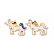 Alloy Enamel Pendants, Light Gold, Unicorn Charm, Mixed Color, 19.5x22.5x1.5mm, Hole: 1.8mm(FIND-C019-50KCG)