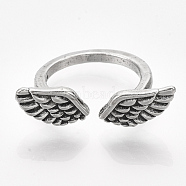 Alloy Cuff Finger Rings, Wings, Antique Silver, Size 5, 16mm(RJEW-T008-19)