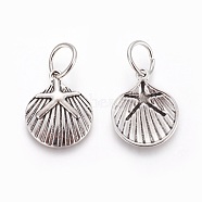 Tibetan Style Alloy Pendants, Shell with Starfish/Sea Stars, Antique Silver, 21.5x18x2.5mm, Hole: 7mm
(X-PALLOY-F224-02AS-05)