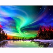 Northern Lights DIY Diamond Painting Kit, Including Resin Rhinestones Bag, Diamond Sticky Pen, Tray Plate and Glue Clay, Colorful, 400x300mm(PW-WG97442-01)