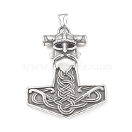 304 Stainless Steel Big Pendants, Thor Hammer with Pirate Charm, Antique Silver, 61x47x6.5mm, Hole: 4x7mm(STAS-G303-11AS)