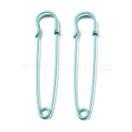 Spray Painted Iron Safety Pins, for Brooch Making, Kilt Needles, Medium Aquamarine, 75x17x6mm, Hole: 4.5mm, Pin: 1.5mm(IFIN-T017-09E)