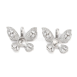 Brass Clear Cubic Zirconia Peg Bails, Butterfly, Platinum, 19.5x24x6mm, Hole: 5.2x3.5mm(KK-P271-13P)