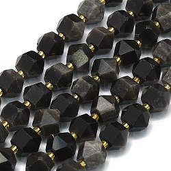 Natural Silver Obsidian Beads Strands, Faceted, Octagonal, 9~10.5x9~10.5x7.5~8.5mm, Hole: 1mm, about 36~40pcs/strand, 15.35~15.55 inch(39~39.5cm)(G-I376-A31-01)