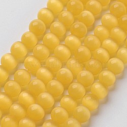 Cat Eye Beads, Round, Gold, 8mm, Hole: 1mm, about 15.5 inch/strand, about 49pcs/strand(CER8mm14)