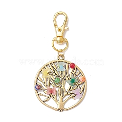 Tree of Life Alloy Pendant Decorations, Lampwork Butterfly & Swivel Clasps Charms for Bag Key Chain Ornaments, Antique Golden, 75.5mm(HJEW-JM01934)